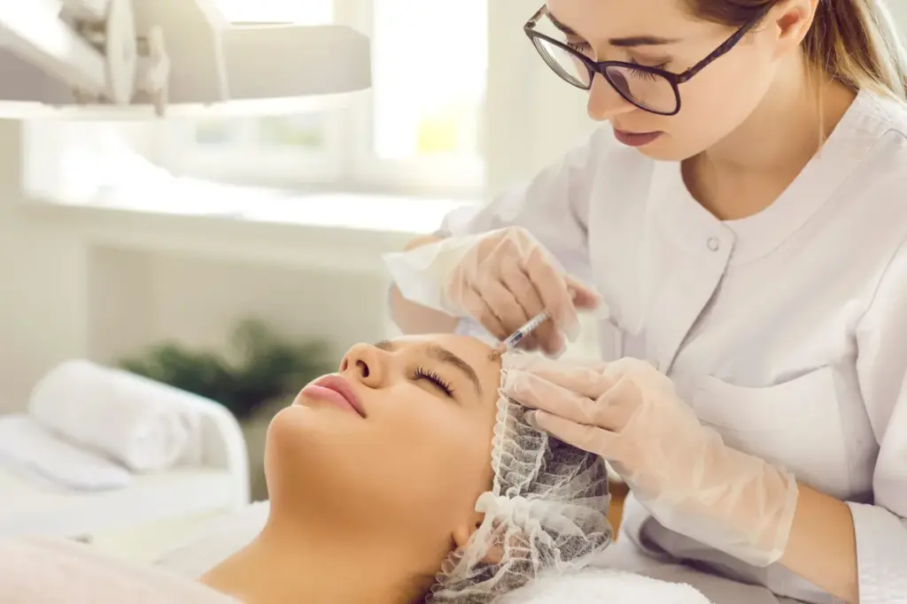 Sculptra for Facial Aging: How Sculptra Boosts Collagen and Tightens Loose Skin 1 Women getting a collagen booster injection for facial volume loss at Lakeside Aesthetics'